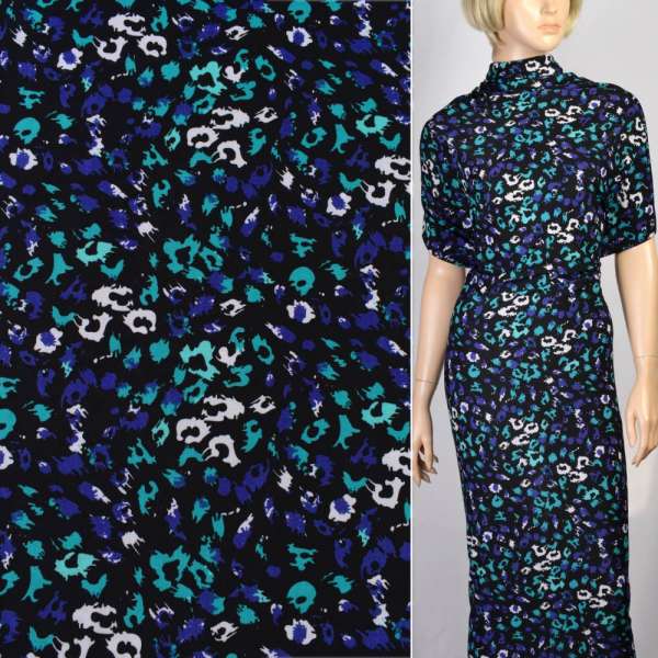 Микролайкра черная леопардовый принт пятна фиолетовые, бирюзовые ш.160