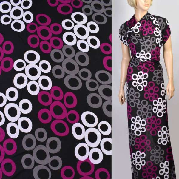 Микролайкра черная в кольца белые, серые, сиреневые ш.160