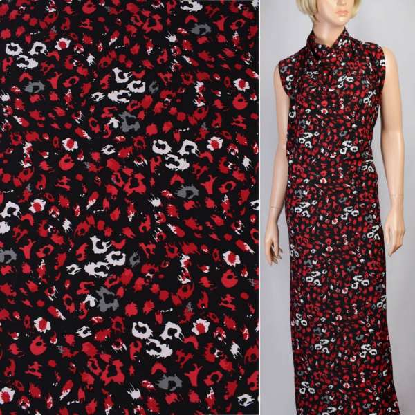 Мікролайкра чорна леопардовий принт плями червоні, білі, сірі ш.160