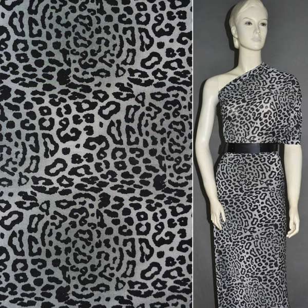 Микролайкра серо-молочная в леопардовый принт пятна черные ш.160