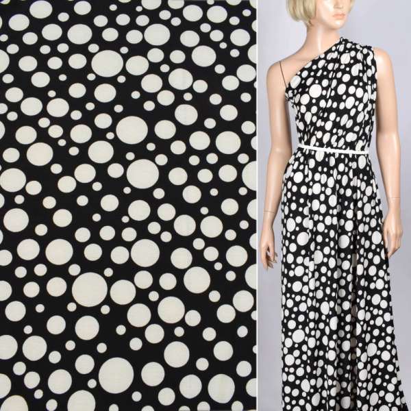 Трикотаж структурные штрихи черный в белый горох ш.160