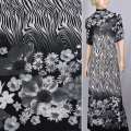 Трикотаж структурные штрихи зебра, 2-ст. купон цветы серые ш.160