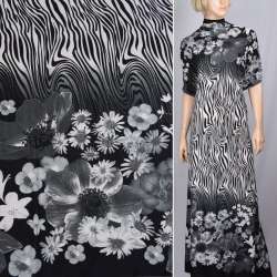 Трикотаж структурные штрихи зебра, 2-ст. купон цветы серые ш.160