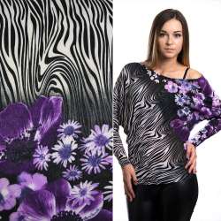 Трикотаж структурные штрихи зебра, 2-ст. купон цветы фиолетовые ш.160