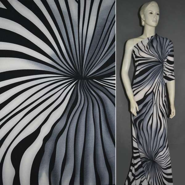 Трикотаж структурные штрихи крупные серо-бело-черные полосы ш.160