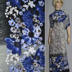 Трикотаж структурные штрихи зебра, 2-ст. купон цветы синие ш.160