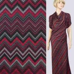 Трикотаж серый черно-красный зигзаг, ш.170