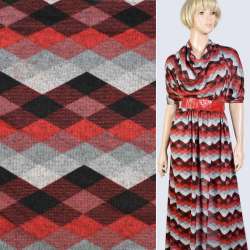 Трикотаж серый черно-красные ромбы, ш.165