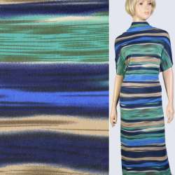 Трикотаж в синюю, зеленую размытую полоску, ш.160