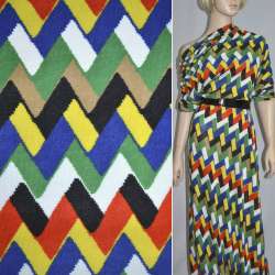 Трикотаж желто-сине-красно-белый зигзаг ш.170