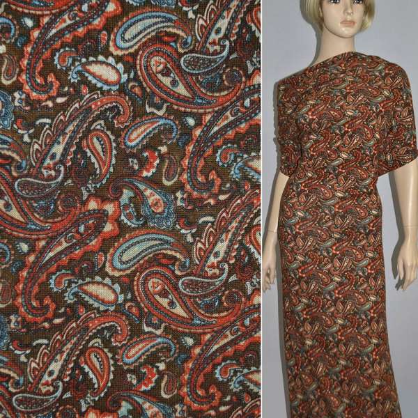 Трикотаж коричневый с красно-голубыми огурцами ш.172