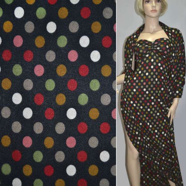 Трикотаж чорний з різнокольоровими колами ш.170