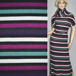 Трикотаж в полоску черно-белую, фиолетовую, зеленую ш.164