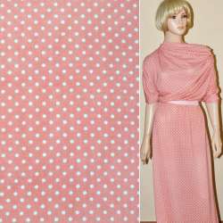 Трикотаж розовый в белый горох ш.165