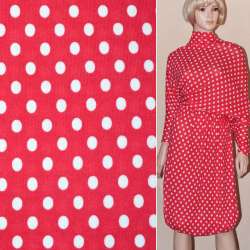Трикотаж кораллово-красный в белый горох ш.170