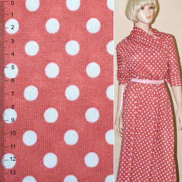 Трикотаж теракотовий світлий в білий горох ш.170