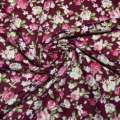 Трикотаж бордовий з рожево-білими квітами ш.160