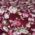 Трикотаж бордовий з рожево-білими квітами ш.160