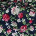 Трикотаж синій темний з біло-рожевими квітами ш.160