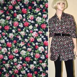 Трикотаж синий темный с бело-розовыми цветами ш.160