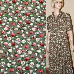 Трикотаж серый с бело-розовыми цветами ш.165