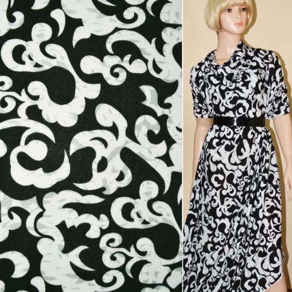 Трикотаж білий з чорною абстракцією ш.170