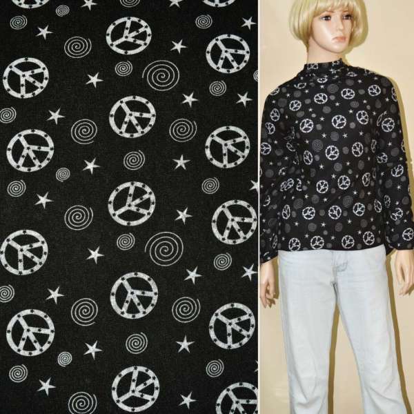 Трикотаж чорний в світло-сірі кола і зірки ш.165