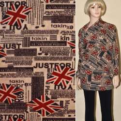 Трикотаж бежевый с черным газета ш.170