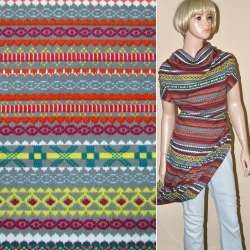 Трикотаж серый с бирюзово-желтым орнаментом ш.170