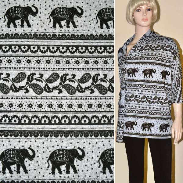 Трикотаж сірий з чорними слонами і огірками ш.170