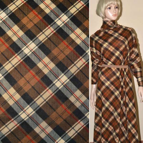 Трикотаж в бежево-коричневі і червоні ромби ш.170