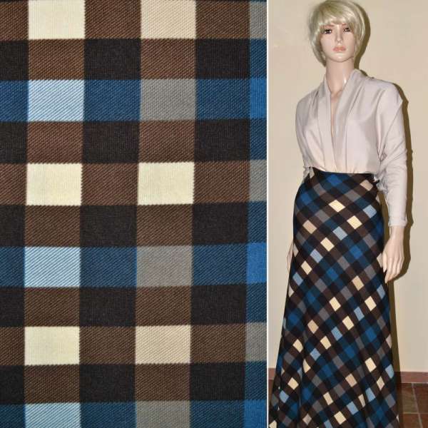 Трикотаж в коричнево-кремово-синю клітину ш.170