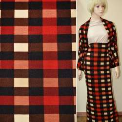 Трикотаж в коричнево-кремовую и красно-черную клетку ш.170