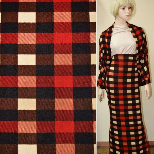 Трикотаж в коричнево-кремову і червоно-чорну клітинку ш.170