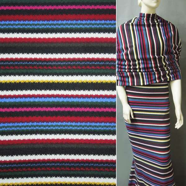 Трикотаж в разноцветные полоски малиновые, красные, черно-белые, голубые ш.160