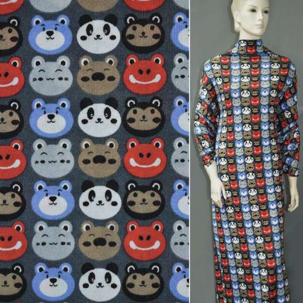 Трикотаж сірий з різнокольоровими мордочками ш.170