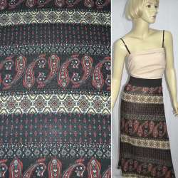 Трикотаж в черно-бежевые полосы огурцами ш.150