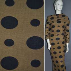 Трикотаж коричневый светлый с черными кругами ш.150