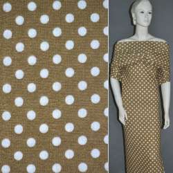 Трикотаж бежевый темный в белый горох ш.150
