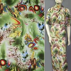 Трикотаж зеленый с разноцветной абстракцией ш.150