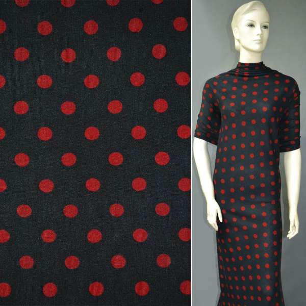 Трикотаж черный в красные круги ш.160