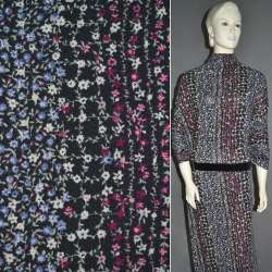 Трикотаж черный в сиренево-голубые мелкие цветы ш.160