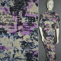 Трикотаж черно-бежево-сиреневый газета ш.160