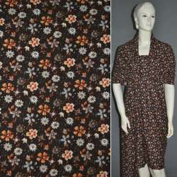 Трикотаж коричневый в оранжевые цветы ш.160