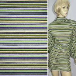 Трикотаж салатовый в мелкие фиолетово-черные полоски ш.160