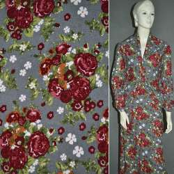 Трикотаж серый светлый с бордовыми цветами ш.160