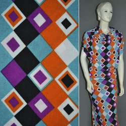 Трикотаж в оранжево-черные сиренево-голубые ромбы ш.160