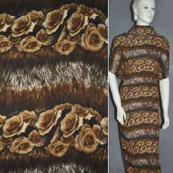 Трикотаж коричневый темный с шоколадными розами (раппорт) ш.160