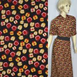 Трикотаж коричневый темный с желто-красными яблоками ш.160