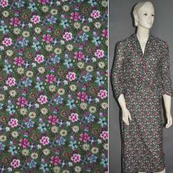 Трикотаж зеленый с розово-голубыми цветами ш.160